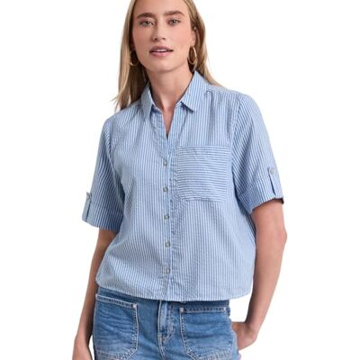 Street One Blusa de Manga Corta con Detalles Turn-up Original Blue 34 Street One Blusa de Manga Corta con Detalles Turn-up Original Blue 34