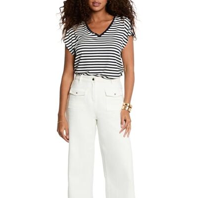 Morgan Camiseta de Manga Corta para Mujer, Color Azul Marino/Blanco Roto, Talla L Morgan Camiseta de Manga Corta para Mujer, Color Azul Marino/Blanco Roto, Talla L