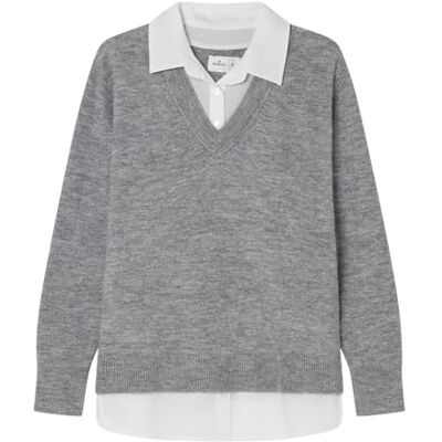 SPRINGFIELD Double Fabric Sweater with Collar and HEM IN Poplin Sudadera Popelin, Gris, M para Mujer SPRINGFIELD Double Fabric Sweater with Collar and HEM IN Poplin Sudadera Popelin, Gris, M para Mujer