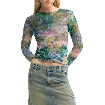 Desigual Blusa de Manga Larga de la colección Mujer, Azul, L Desigual Blusa de Manga Larga de la colección Mujer, Azul, L