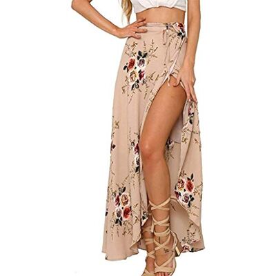 KHTO Womens Boho floral tie up cintura verano de la envoltura de la falda Maxi (Albaricoque,S) KHTO Womens Boho floral tie up cintura verano de la envoltura de la falda Maxi (Albaricoque,S)