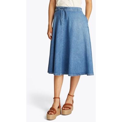 Tommy Hilfiger Falda Vaquera Mujer Midi Flare UMA con cinturón, Azul (UMA), 32 Tommy Hilfiger Falda Vaquera Mujer Midi Flare UMA con cinturón, Azul (UMA), 32
