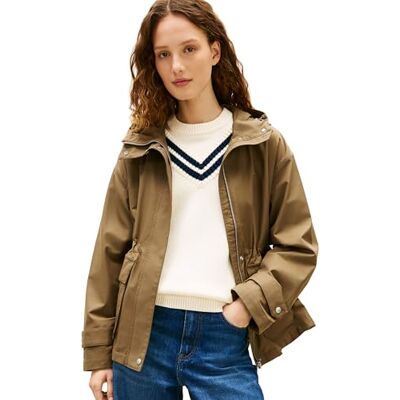 Tommy Hilfiger Parka corta de algodón y nailon para mujer, WW0WW48612, verde, talla XS Tommy Hilfiger Parka corta de algodón y nailon para mujer, WW0WW48612, verde, talla XS