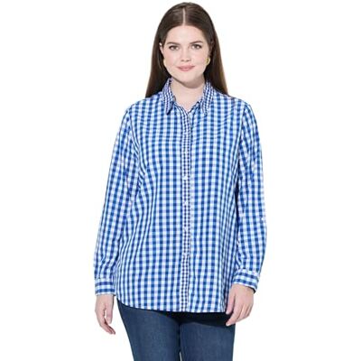 Ulla Popken Blusa Camisera, Cuadros, Cuello Camisero, Manga Larga, Banda cardada Azul regio 46+ 750-46+ Ulla Popken Blusa Camisera, Cuadros, Cuello Camisero, Manga Larga, Banda cardada Azul regio 46+ 750-46+