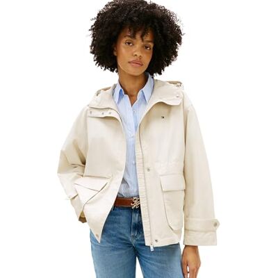 Tommy Hilfiger Parka Mujer Cotton Nylon Utility Short con capucha, Marfil (Light Silt), L Tommy Hilfiger Parka Mujer Cotton Nylon Utility Short con capucha, Marfil (Light Silt), L