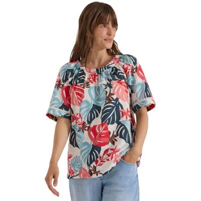 Cecil Blusa Bardot de Manga Corta con Estampado de Hojas Light Alabastro White S Cecil Blusa Bardot de Manga Corta con Estampado de Hojas Light Alabastro White S