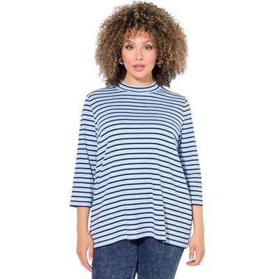 Ulla Popken Shirt, Ringel, A-Linie, Stehkragen, 3/4-arm Camiseta de Manga Larga, Azul Claro, 54-56 Mujeres Ulla Popken Shirt, Ringel, A-Linie, Stehkragen, 3/4-arm Camiseta de Manga Larga, Azul Claro, 54-56 Mujeres