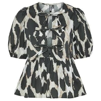 PIECES Pcjade 2/4 O-Neck Top D2d Blusa de Manga Larga, Black/AOP: Leo, M Mujeres PIECES Pcjade 2/4 O-Neck Top D2d Blusa de Manga Larga, Black/AOP: Leo, M Mujeres