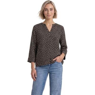 Street One Blusa de Manga 3/4 con Cuello Dividido y Estampado Black Coffee 34 Street One Blusa de Manga 3/4 con Cuello Dividido y Estampado Black Coffee 34