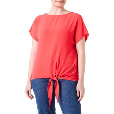 Vila Virasha S/S Tie Top/2/Ln Blusa de Manga Corta, Rojo Amapola, 40 Mujeres Vila Virasha S/S Tie Top/2/Ln Blusa de Manga Corta, Rojo Amapola, 40 Mujeres