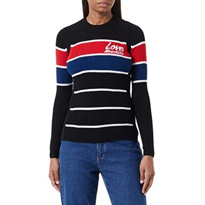 Love Moschino Corte Ajustado, Manga Larga, Cuello Redondo con Bordado de Amor Sudadera, Color Negro, Azul y Rojo, 48 para Mujer Love Moschino Corte Ajustado, Manga Larga, Cuello Redondo con Bordado de Amor Sudadera, Color Negro, Azul y Rojo, 48 para Mujer
