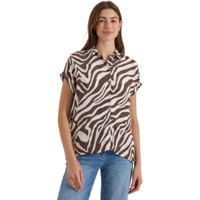 Cecil Camisa de Manga Corta con Estampado de Cebra Brown Cacao M Cecil Camisa de Manga Corta con Estampado de Cebra Brown Cacao M