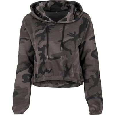 Build Your Brand Ladies Camo Cropped Hoody, Sudadera Mujer, Dark Camo, S Build Your Brand Ladies Camo Cropped Hoody, Sudadera Mujer, Dark Camo, S