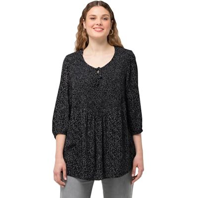 Ulla Popken Blusa Smok con Estampado de Puntos , Negro, 60 ES/62 ES Mujeres Ulla Popken Blusa Smok con Estampado de Puntos , Negro, 60 ES/62 ES Mujeres