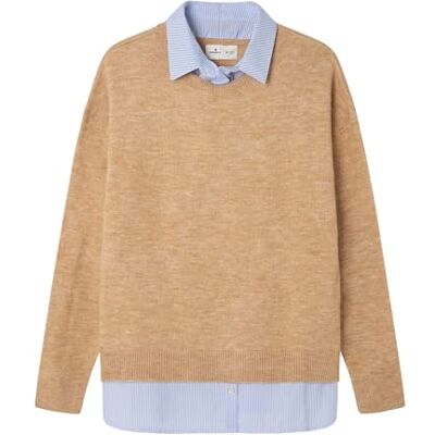 SPRINGFIELD Crew with Woven Piece AT Neck and HEM Sweater Sudadera De Cuello Redondo, Arena, S para Mujer SPRINGFIELD Crew with Woven Piece AT Neck and HEM Sweater Sudadera De Cuello Redondo, Arena, S para Mujer