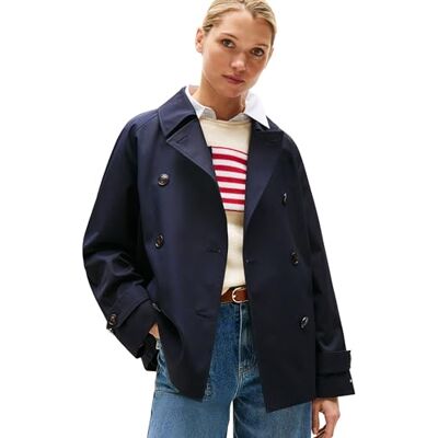 Tommy Hilfiger Gabardina Mujer Cotton Short Corta, Azul (Desert Sky), 38 Tommy Hilfiger Gabardina Mujer Cotton Short Corta, Azul (Desert Sky), 38