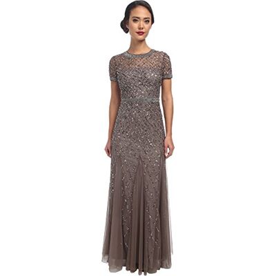 Adrianna Papell Vestido de Manga Corta con Cuentas de Rejilla para Mujer, Guiar, 12 Adrianna Papell Vestido de Manga Corta con Cuentas de Rejilla para Mujer, Guiar, 12