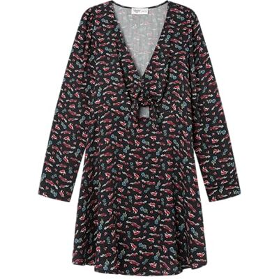 SPRINGFIELD Vestido Mini para Mujer con Mangas largas y Detalle de Nudo, Colección Culpables, Negro, L SPRINGFIELD Vestido Mini para Mujer con Mangas largas y Detalle de Nudo, Colección Culpables, Negro, L