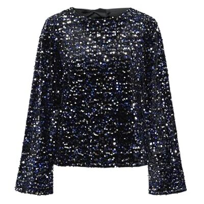 PIECES Pckam LS Deep Back Bow Top Camiseta de Manga Larga, Negro/Detalles: Lentejuelas Bellweather, S Mujeres PIECES Pckam LS Deep Back Bow Top Camiseta de Manga Larga, Negro/Detalles: Lentejuelas Bellweather, S Mujeres