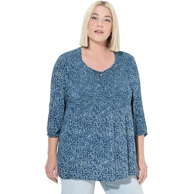 Ulla Popken Blusa para Mujer, Tallas Grandes, Tallas Grandes, Talla Grande, diseño de Lunares, línea A, Cuello Redondo, Manga 3/4, Azul Oscuro, 44-46 Ulla Popken Blusa para Mujer, Tallas Grandes, Tallas Grandes, Talla Grande, diseño de Lunares, línea A, Cuello Redondo, Manga 3/4, Azul Oscuro, 44-46