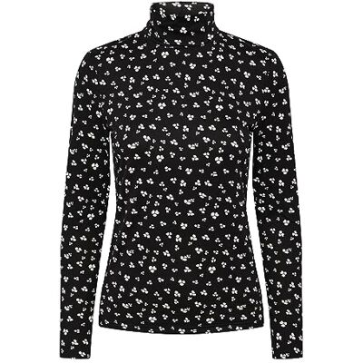PIECES Pcnala Ls Top de Cuello Alto Bc Camiseta de manga larga, Mujer, Black/Aop: Flower, L PIECES Pcnala Ls Top de Cuello Alto Bc Camiseta de manga larga, Mujer, Black/Aop: Flower, L