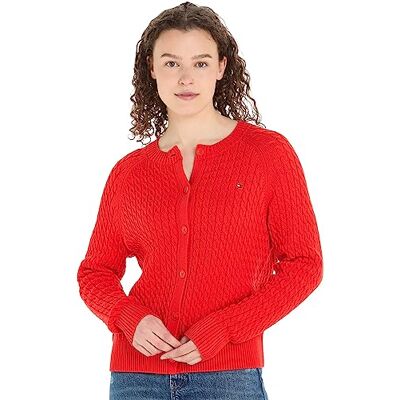 Tommy Hilfiger Mujer Chaqueta de punto Cárdigan C-Neck Cardigan con botones, Rojo (Fireworks), L Tommy Hilfiger Mujer Chaqueta de punto Cárdigan C-Neck Cardigan con botones, Rojo (Fireworks), L