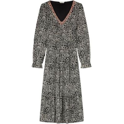 SPRINGFIELD SPRINGFILED, Mujer, Vestido Midi Escote Cenefa, Black, S SPRINGFIELD SPRINGFILED, Mujer, Vestido Midi Escote Cenefa, Black, S
