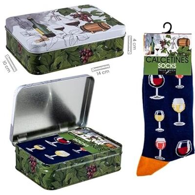 DRW Calcetines Copas de Vino Marino en Caja de Metal Talla Unica DRW Calcetines Copas de Vino Marino en Caja de Metal Talla Unica