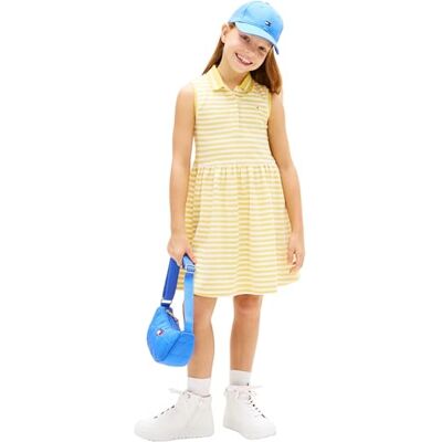 Tommy Hilfiger Vestido Tipo Polo Chicas sin Mangas, Amarillo (Yellow Dahlia Stripes), 4 Años Tommy Hilfiger Vestido Tipo Polo Chicas sin Mangas, Amarillo (Yellow Dahlia Stripes), 4 Años