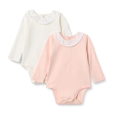 Amazon Essentials x Sofia Grainge Bodi de Manga Larga con Cuello con Volantes Bebé-Niñas, Pack de 2, Marfil/Rosa Claro, 6-9 meses Amazon Essentials x Sofia Grainge Bodi de Manga Larga con Cuello con Volantes Bebé-Niñas, Pack de 2, Marfil/Rosa Claro, 6-9 meses