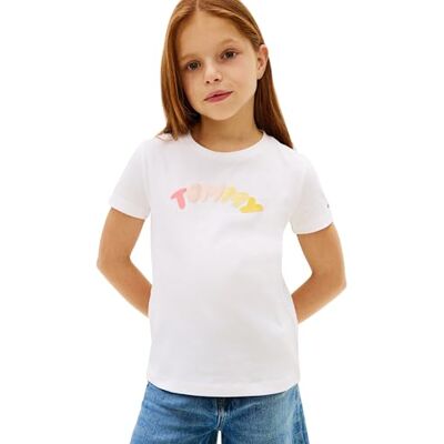 Tommy Hilfiger Camiseta de Manga Corta Chicas Puff Print de algodón, Blanco (White), 12 Años Tommy Hilfiger Camiseta de Manga Corta Chicas Puff Print de algodón, Blanco (White), 12 Años