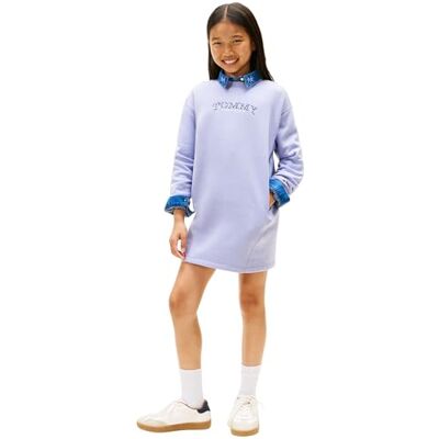 Tommy Hilfiger Tommy Puff Flower HWK Dress LS Kg0kg08946 Vestido Tipo Sudadera, Blue (Periwinkle Dusk), 8 años para Niñas Tommy Hilfiger Tommy Puff Flower HWK Dress LS Kg0kg08946 Vestido Tipo Sudadera, Blue (Periwinkle Dusk), 8 años para Niñas
