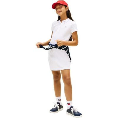 Tommy Hilfiger Essential KG0KG08564 Vestido Tipo Polo para niña, Color Blanco (Blanco), 14 años Tommy Hilfiger Essential KG0KG08564 Vestido Tipo Polo para niña, Color Blanco (Blanco), 14 años