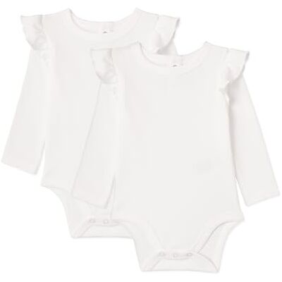 Amazon Essentials Bodi de Manga Larga con Volantes Bebé Niñas, Pack de 2, Blanco, 3-6 meses Amazon Essentials Bodi de Manga Larga con Volantes Bebé Niñas, Pack de 2, Blanco, 3-6 meses