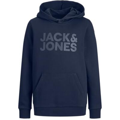 JACK & JONES Sudadera con Capucha Logo Jersey básico, con Bolsillo Canguro JJECORP, Color:Azul-3, Talla:152 JACK & JONES Sudadera con Capucha Logo Jersey básico, con Bolsillo Canguro JJECORP, Color:Azul-3, Talla:152