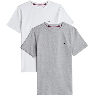 Tommy Hilfiger Camisetas de Manga Corta Pack de 2 Infantil Unisex con Cuello Redondo, Multicolor (White/Light Grey Heather), 4-5 Años Tommy Hilfiger Camisetas de Manga Corta Pack de 2 Infantil Unisex con Cuello Redondo, Multicolor (White/Light Grey Heather), 4-5 Años