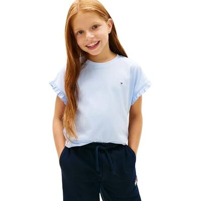 Tommy Hilfiger Camiseta de Manga Corta Chicas Essential Top Relaxed Fit, Azul (Sweet Blue), 4 Años Tommy Hilfiger Camiseta de Manga Corta Chicas Essential Top Relaxed Fit, Azul (Sweet Blue), 4 Años