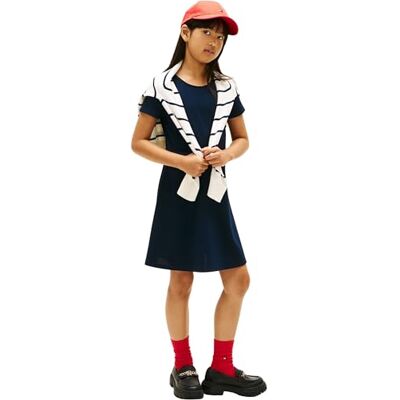 Tommy Hilfiger Vestido Tipo Camiseta Chicas Essential Punto Skater Fit-and-Flare, Azul (Dark Night Navy), 8 Años Tommy Hilfiger Vestido Tipo Camiseta Chicas Essential Punto Skater Fit-and-Flare, Azul (Dark Night Navy), 8 Años