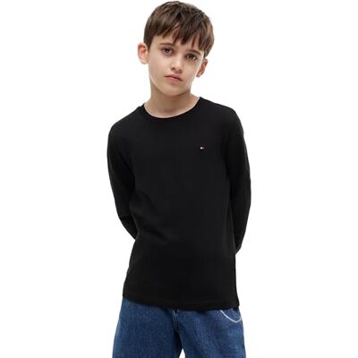 Tommy Hilfiger Camiseta de Manga Larga Chicos Basic, Negro (Meteorite), 8 Años Tommy Hilfiger Camiseta de Manga Larga Chicos Basic, Negro (Meteorite), 8 Años