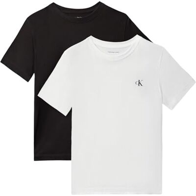 Calvin Camisetas de Manga Corta Pack de 2 Chicos Monogram de algodón, Multicolor (White/Black), 4 Años Calvin Camisetas de Manga Corta Pack de 2 Chicos Monogram de algodón, Multicolor (White/Black), 4 Años