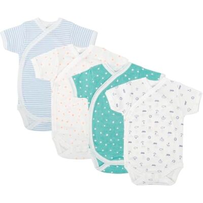 BABIDU Pack 4 Bodys Bebé Cruzado Manga Corta Algodón 100% Suave Transpirable, Ropa Primera Puesta Niño y Niña Unisex, Body Recién Nacido Ideal para Piel Sensible y Uso Diario BABIDU Pack 4 Bodys Bebé Cruzado Manga Corta Algodón 100% Suave Transpirable, Ropa Primera Puesta Niño y Niña Unisex, Body Recién Nacido Ideal para Piel Sensible y Uso Diario
