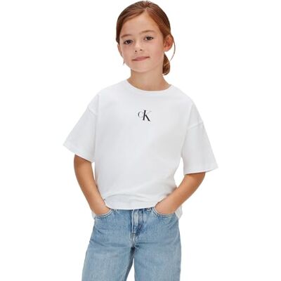 Calvin Camiseta de Manga Corta Chicas Logo Boxy de algodón, Blanco (White 11-0601 Tcx), 10 Años Calvin Camiseta de Manga Corta Chicas Logo Boxy de algodón, Blanco (White 11-0601 Tcx), 10 Años