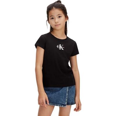 Calvin Camiseta de Manga Chicas Micro Monogram de algodón, Negro (1716 Black), 4 Años Calvin Camiseta de Manga Chicas Micro Monogram de algodón, Negro (1716 Black), 4 Años