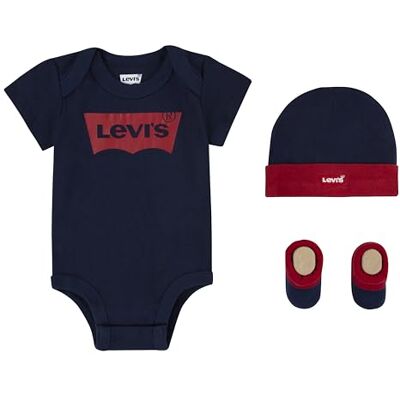 Levi's Classic batwing infant hat bodysuit bootie set 3pc Unisex bebé Azul (DRESS BLUES) 0-6 meses Levi's Classic batwing infant hat bodysuit bootie set 3pc Unisex bebé Azul (DRESS BLUES) 0-6 meses