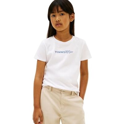 Tommy Hilfiger Camiseta de Manga Corta Chicas Script Slim Fit, Blanco (White), 12 Años Tommy Hilfiger Camiseta de Manga Corta Chicas Script Slim Fit, Blanco (White), 12 Años