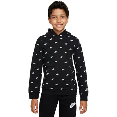Nike B NSW PO HD Club FLC FT AOP Sweatshirt Boy's Black/White/White Tamaño S Nike B NSW PO HD Club FLC FT AOP Sweatshirt Boy's Black/White/White Tamaño S