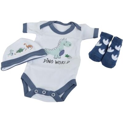 BEBE DOUCEUR BEBE Juego de cuerpo + gorro + calcetines talla nacimiento, 100% algodón Dino World BEBE DOUCEUR BEBE Juego de cuerpo + gorro + calcetines talla nacimiento, 100% algodón Dino World