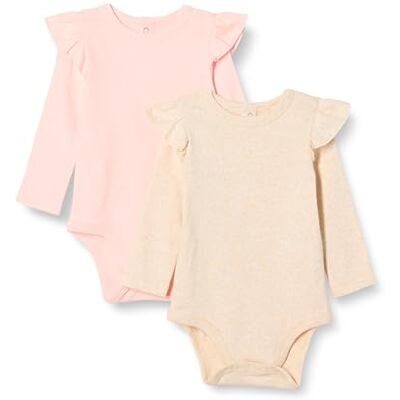 Amazon Essentials Bodi de Manga Larga con Volantes Bebé Niñas, Pack de 2, Avena Mezcla/Rosa Pálido, 18 meses Amazon Essentials Bodi de Manga Larga con Volantes Bebé Niñas, Pack de 2, Avena Mezcla/Rosa Pálido, 18 meses