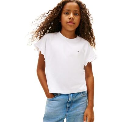 Tommy Hilfiger Camiseta de Manga Corta Chicas Essential Top Relaxed Fit, Blanco (White), 3 Años Tommy Hilfiger Camiseta de Manga Corta Chicas Essential Top Relaxed Fit, Blanco (White), 3 Años