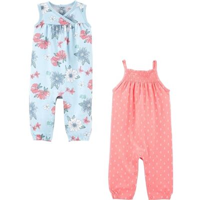 Simple Joys by Carter's Paquete de 2 monos de moda para bebés y niñas, rosado/floral, recién nacido Simple Joys by Carter's Paquete de 2 monos de moda para bebés y niñas, rosado/floral, recién nacido